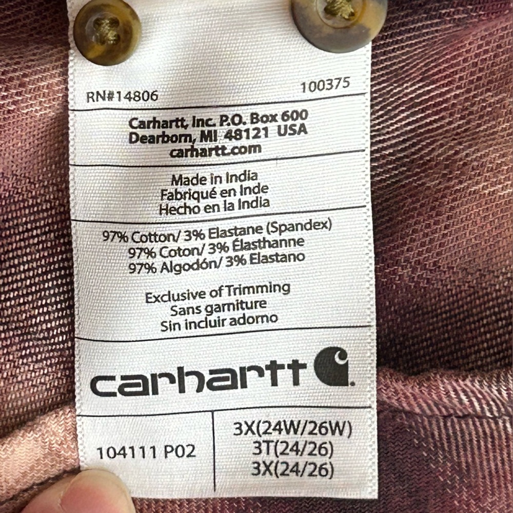 Carhartt Women's Button Down Burgandy Flannel Plaid Shirt Size 3X (24W/26W) - Picture 10 of 14